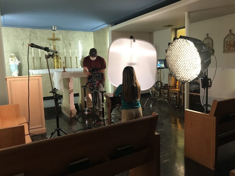 Student Emily Vasquez being filmed