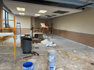 Chapel inside school as it was being constructed and painted